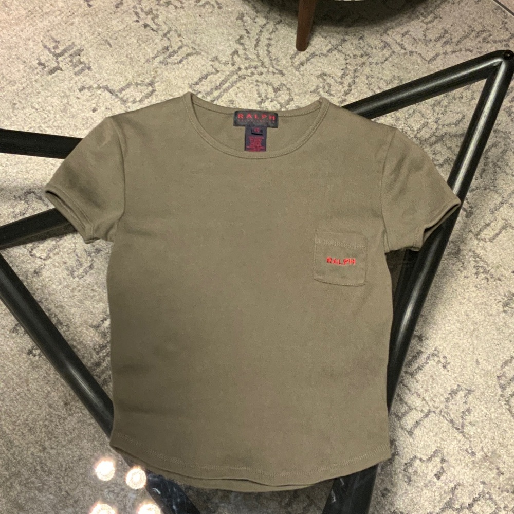 Flawed - Ralph Lauren Olive Tee with Red Accents XS